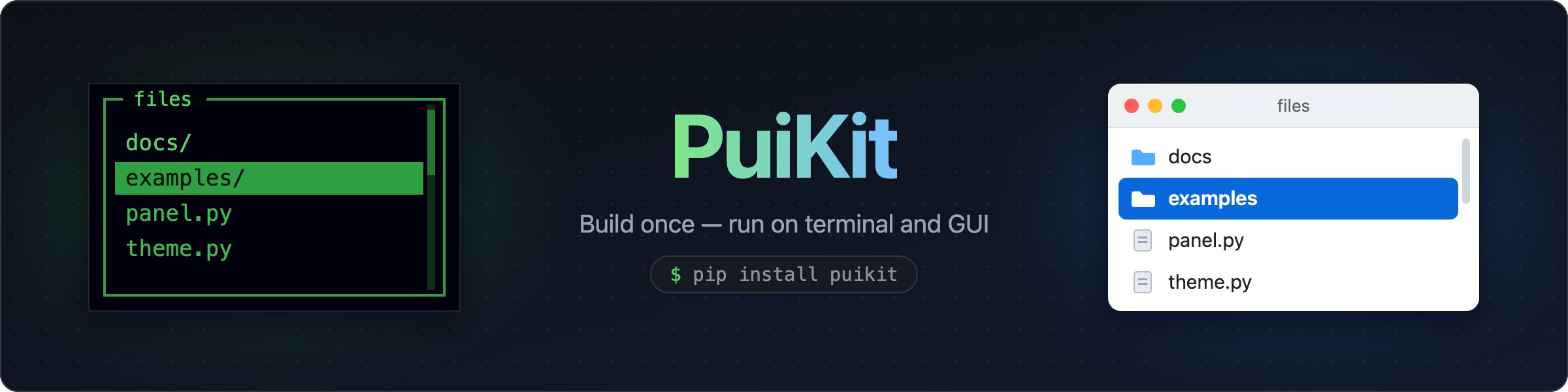 PuiKit &mdash; capability-based Python UI framework for terminal and GUI