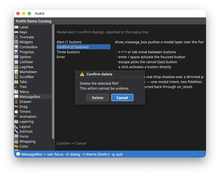 Modal confirm dialog with drop shadow and dimmed backdrop on the macOS GUI backend